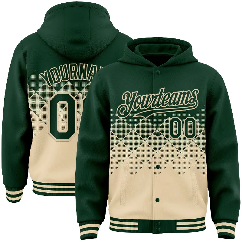 Fishing tackle stacking clamp-Custom Green Cream Gradient Square Shape 3D Pattern Design Bomber Full-Snap Varsity Letterman Hoodie Jacket