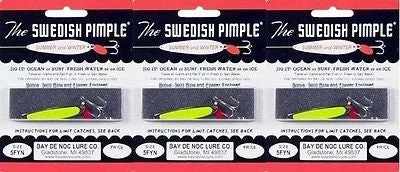 Fishing line knot stand-Three Bay De Noc Swedish Pimple 1/3 OZ Fluorescent Yellow 5FYN Lures