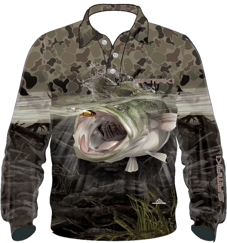 Fishing reel line holder-Samaki Camo Cod Adult Fishing Shirts