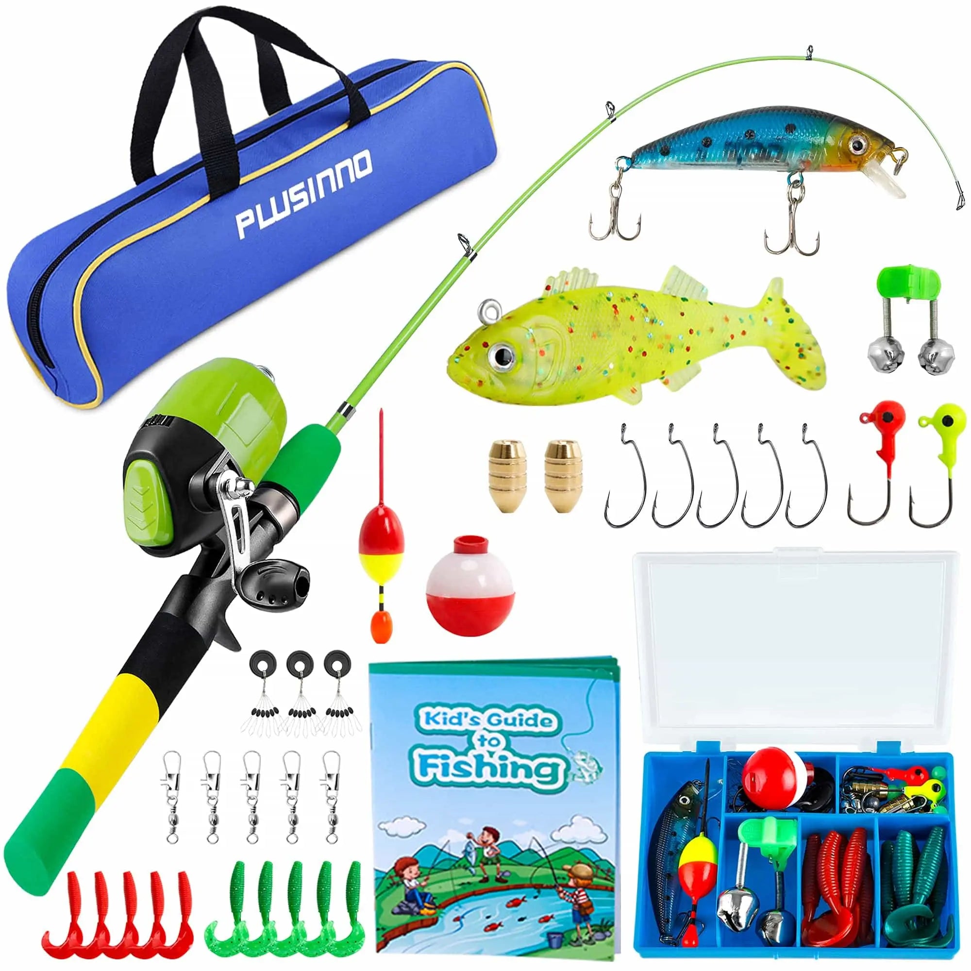 Fishing rod pivot rack-PLUSINNO Rainbow Kids Fishing and Reel Combos Full Kit without Net