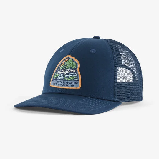 Fishing line splicing stand-Patagonia Take a Stand Trucker Hat - Bayou Badge: Tidepool Blue