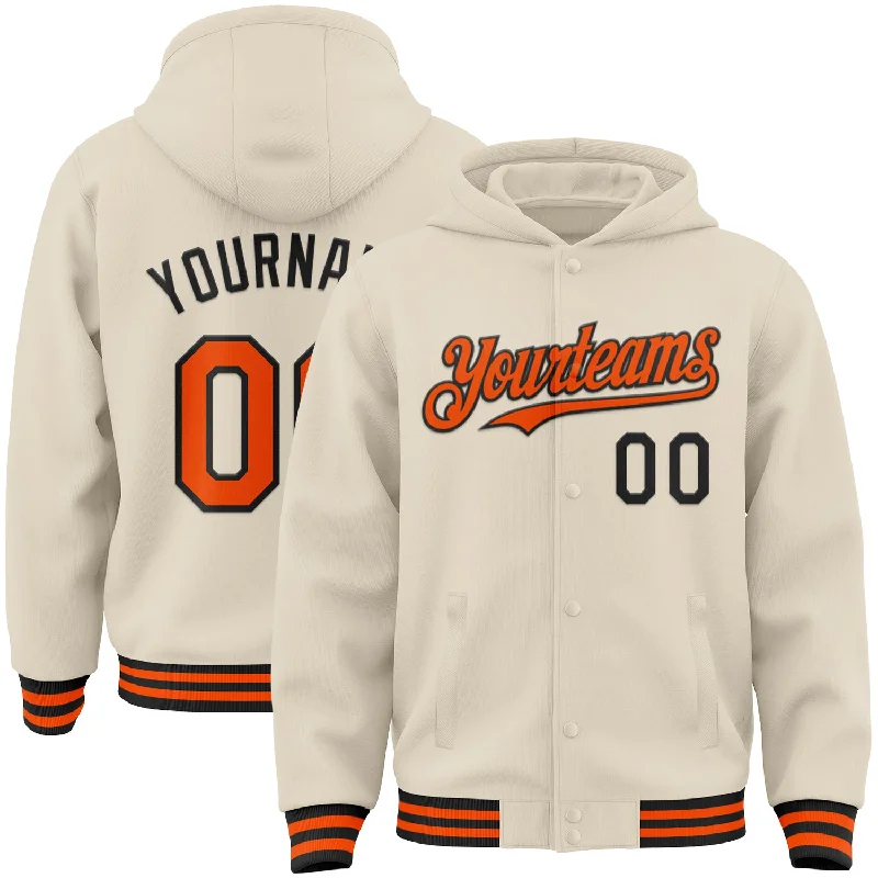 Fishing tackle portable pouch-Custom Cream Orange-Black Bomber Full-Snap Varsity Letterman Hoodie Jacket