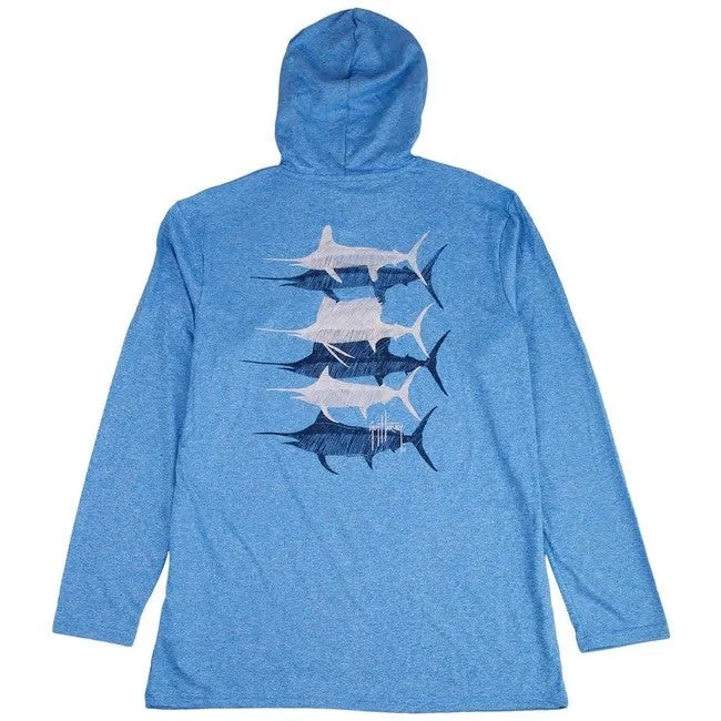 Fishing reel drag cleaner-Guy Harvey Mens Scribbled Billfish Denim Blue Hooded T-Shirt