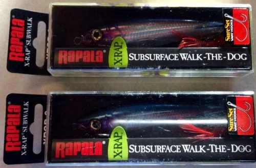 Fishing hook angle tester-Two Rapala X-Rap Purple Shad Walk the Dog XRSB09 PS 3 1/2 Inch Balsa Wood Lure