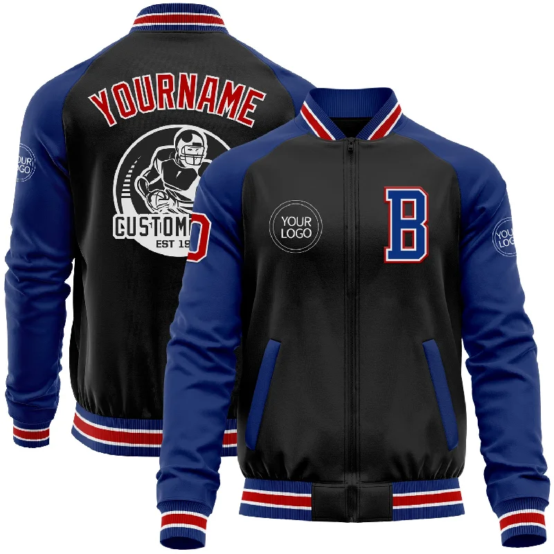 Fishing hook tension rack-Custom Black Red-Royal Bomber Varsity Letterman Two Tone Zipper Jacket