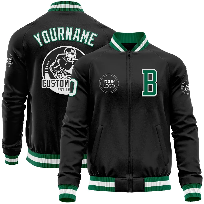 Fishing bait freezing rack-Custom Black Kelly Green-White Bomber Varsity Letterman Zipper Jacket