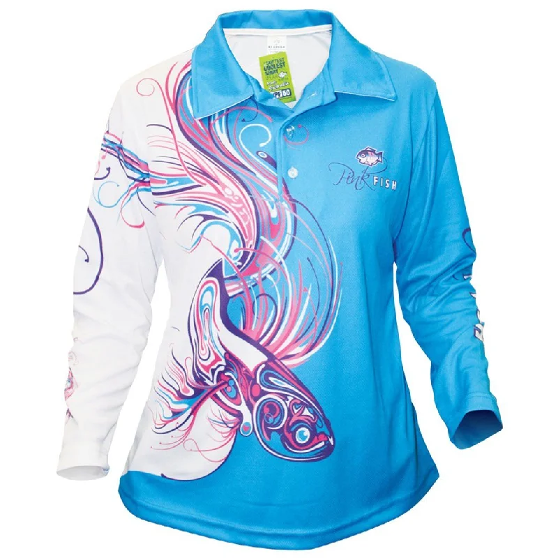 Fishing tackle stacking rack-Bigfish Pinkfish Blue Ladies Adult Fishing Shirts