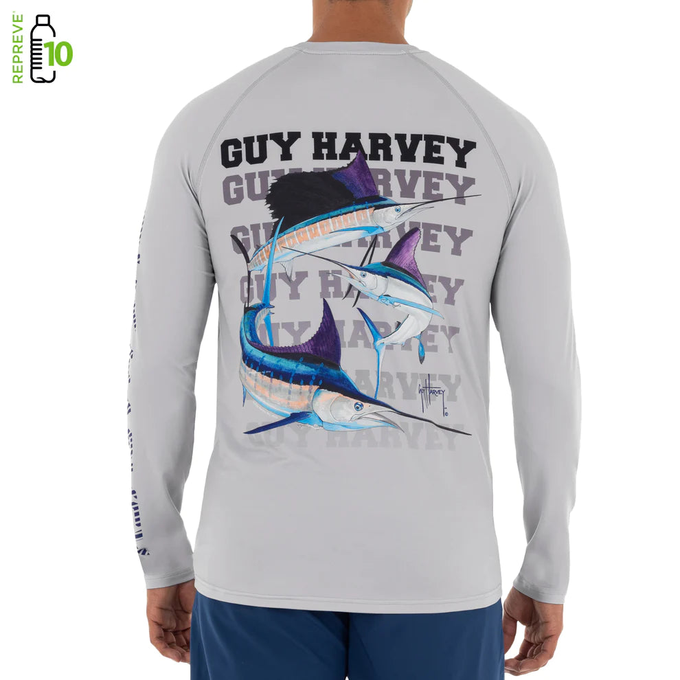 Fishing pliers ergonomic grip-Guy Harvey Men's Slam Down Raglan Performance Fishing Sun Protection Shirt