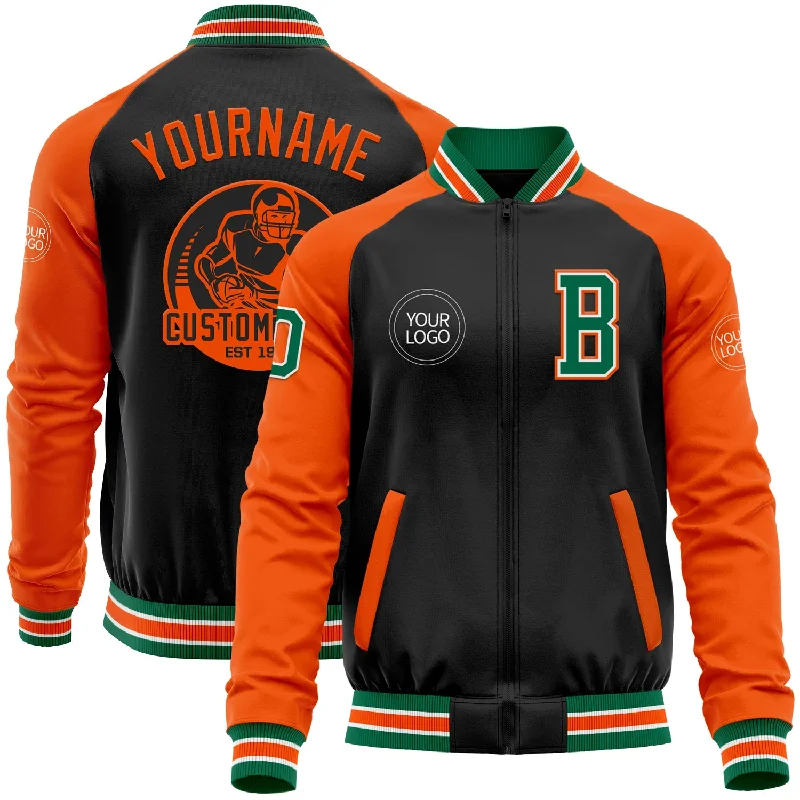 Fishing hook threading rack-Custom Black Kelly Green-Orange Bomber Varsity Letterman Two Tone Zipper Jacket