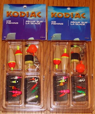 Fishing bait freezing rack-2 Kodiac Ice Fishing Kits 20 Jigs 6 Floats 2 Depth Find