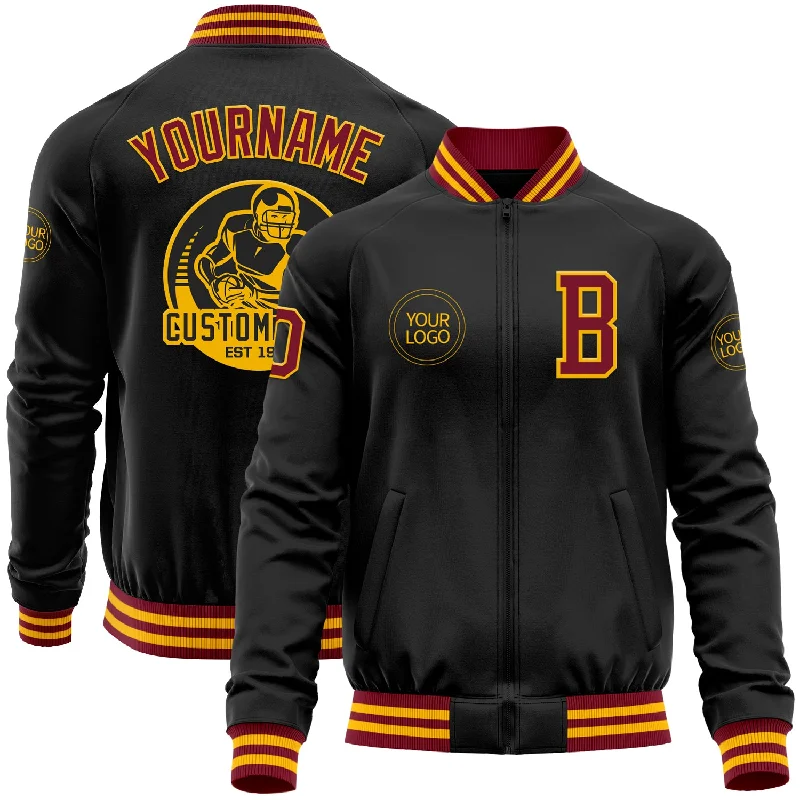 Fishing line knot rack-Custom Black Crimson-Gold Bomber Varsity Letterman Zipper Jacket