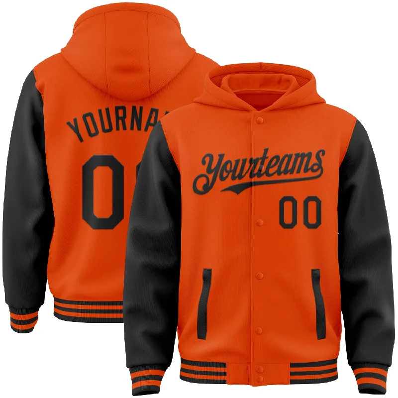 Fishing pliers with pouch-Custom Orange Black Bomber Full-Snap Varsity Letterman Two Tone Hoodie Jacket