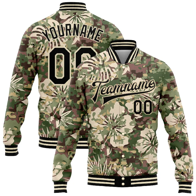 Fishing rod pivot rack-Custom Camo Black-Cream Hawaii Palm Leaves 3D Bomber Full-Snap Varsity Letterman Salute To Service Jacket