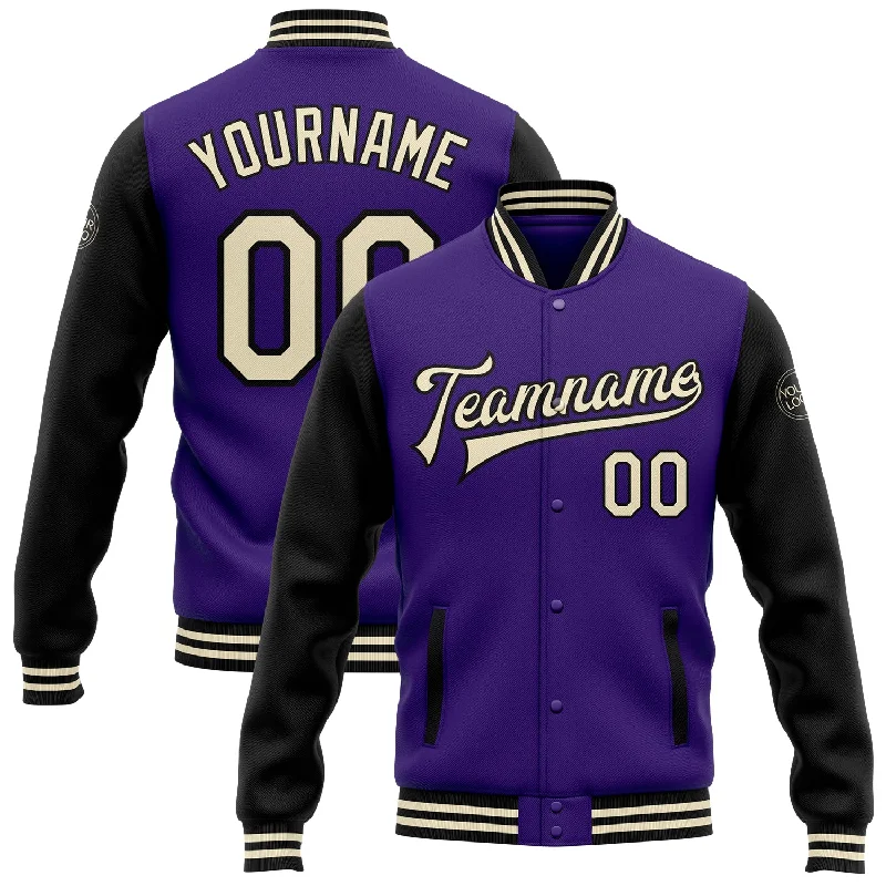 Fishing hook bending rack-Custom Purple Cream-Black Bomber Full-Snap Varsity Letterman Two Tone Jacket