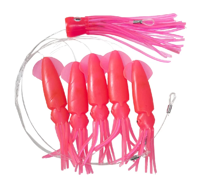 Fishing reel line rack-Buku Teaser + Daisy Chain 6" Squid with Pusher Lumo Pink