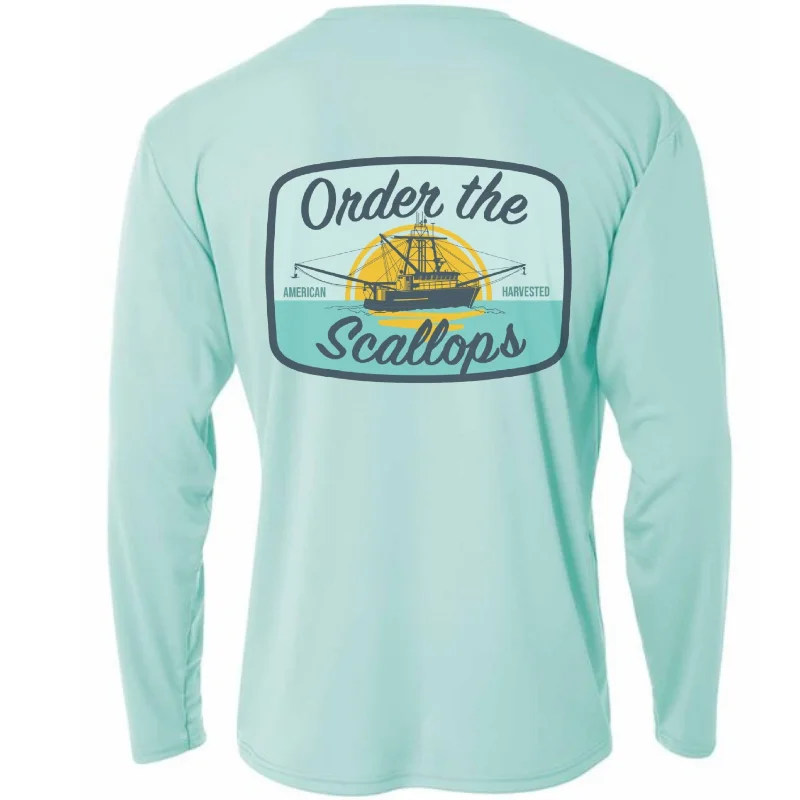 Fishing tackle stacking rack-Sea Gear Order The Scallops Youth Sun Long Sleeve Crew Shirt