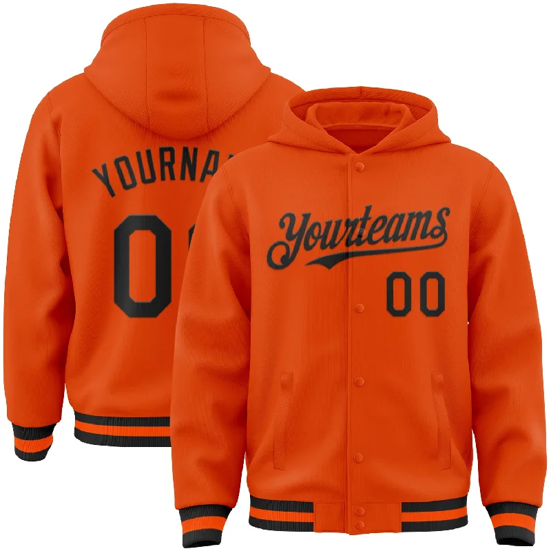 Fishing hook tension clamp-Custom Orange Black Bomber Full-Snap Varsity Letterman Hoodie Jacket