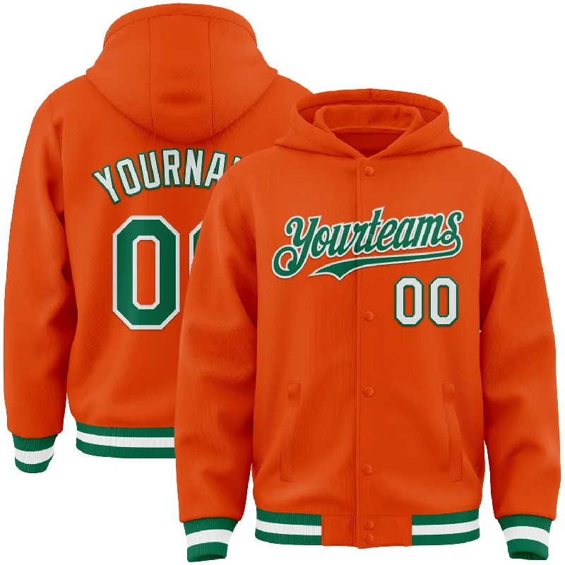 Fishing bait sealing holder-Custom Orange Kelly Green-White Bomber Full-Snap Varsity Letterman Hoodie Jacket