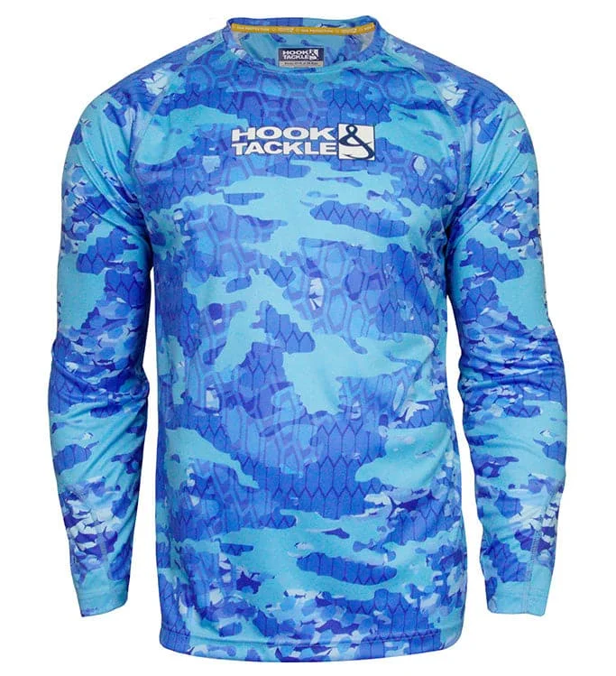 Fishing bait slicing rack-Fractal Camo Waves UV Fishing Shirt (8-20)