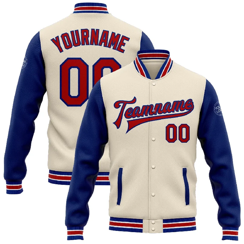 Fishing tackle waterproof holder-Custom Cream Red-Royal Bomber Full-Snap Varsity Letterman Two Tone Jacket