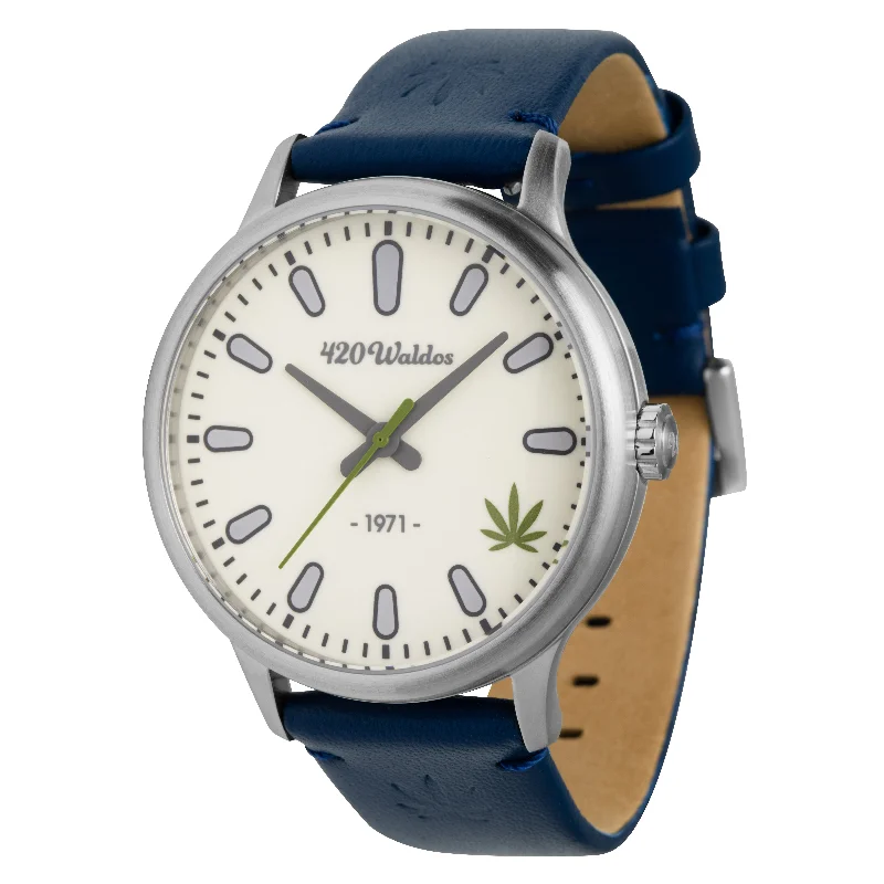 Fishing hook tension stand-BUD Series Wrist Watch | White Dial, Dark Blue Band