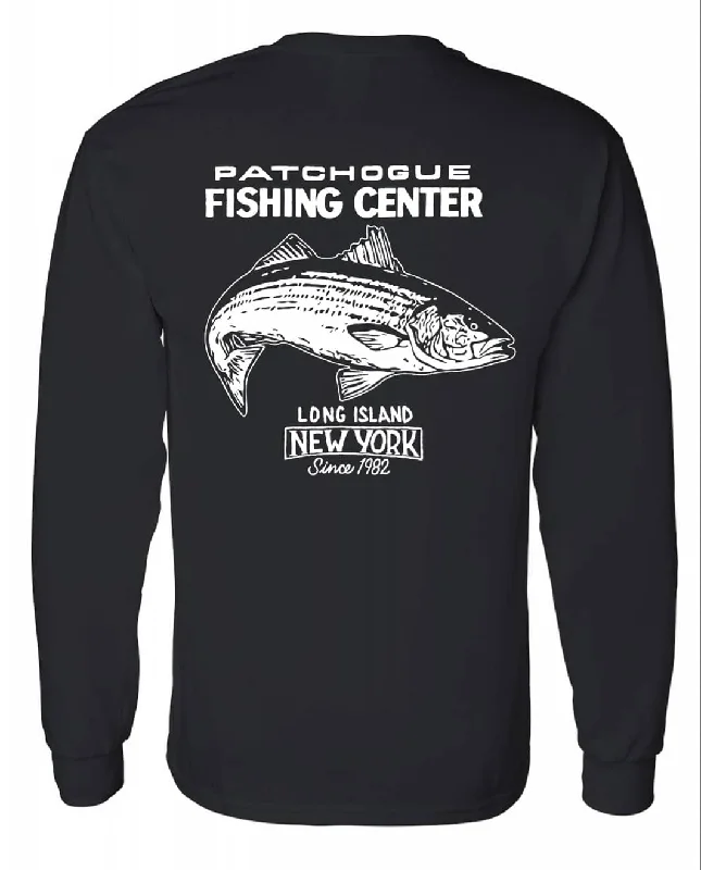 Fishing tackle travel holder-J&J Sports "Patchogue Fishing Center"  Long Sleeve T-Shirt