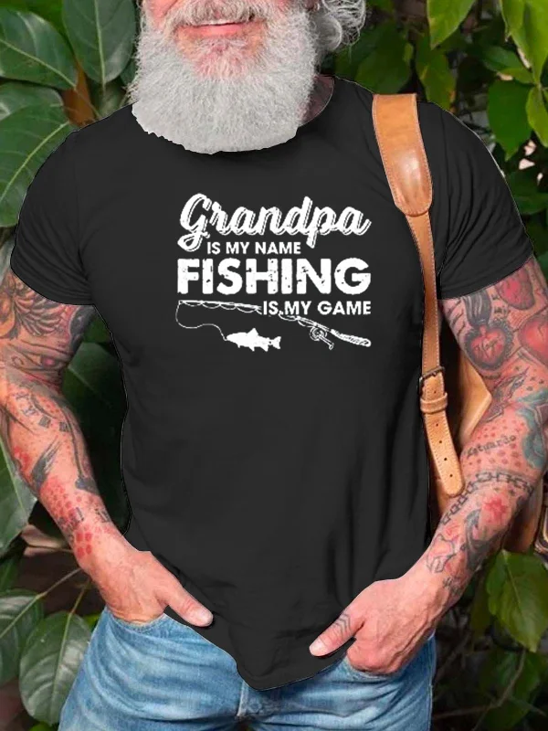 Fishing tackle compact rack-Mens Grandpa is My Name Fishing is My Game T Shirt Funny Fathers Day Fish Papa