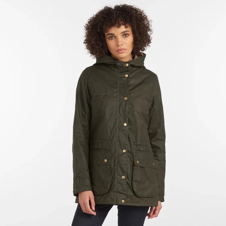 Fishing reel line stand-Barbour Ladies Lightweight Durham Waxed Cotton Jacket - Archive Olive