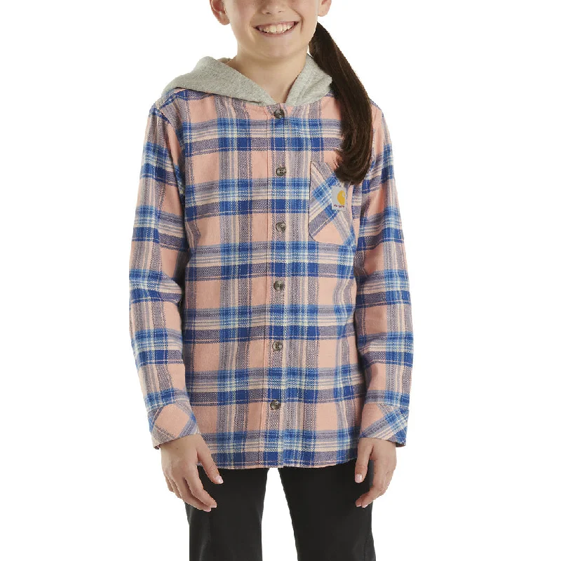 Fishing tackle stacking clamp-Carhartt Kids Girl's Long-Sleeve Flannel Button-Front Hooded Shirt