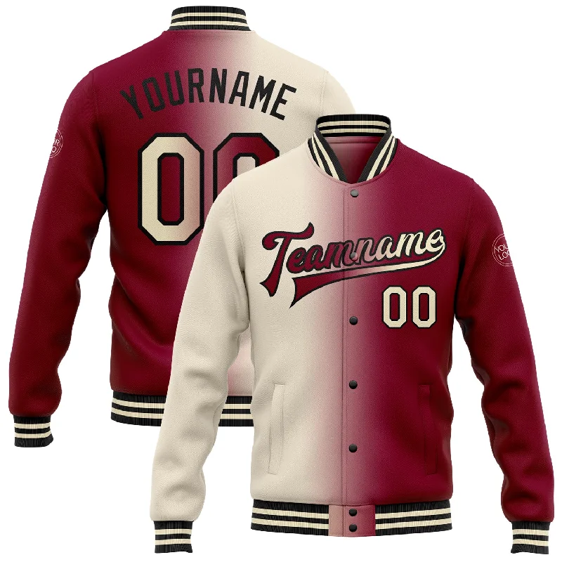 Fishing bait sealing holder-Custom Maroon Cream-Black Bomber Full-Snap Varsity Letterman Gradient Fashion Jacket