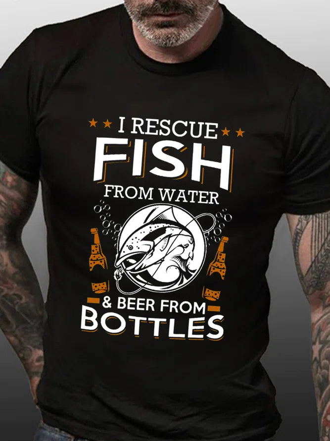 Fishing pliers with hook rack-I Rescue Fish From Water & Beer From Bottles T-shirt