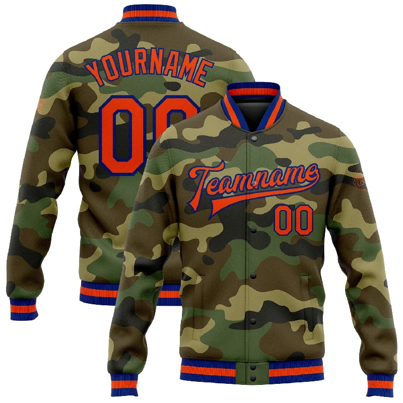 Fishing tackle compact rack-Custom Camo Orange-Royal Bomber Full-Snap Varsity Letterman Salute To Service Jacket