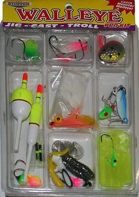 Fishing hook angle rack-K&E Stopper Walleye Pro Fishing Kit Plastics/Floats/Stops/Jigs FKSC-W8C