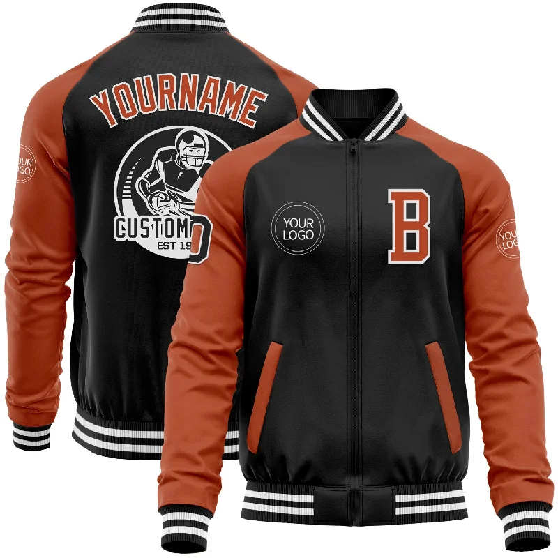 Fishing rod stabilizing rack-Custom Black Texas Orange-White Bomber Varsity Letterman Two Tone Zipper Jacket