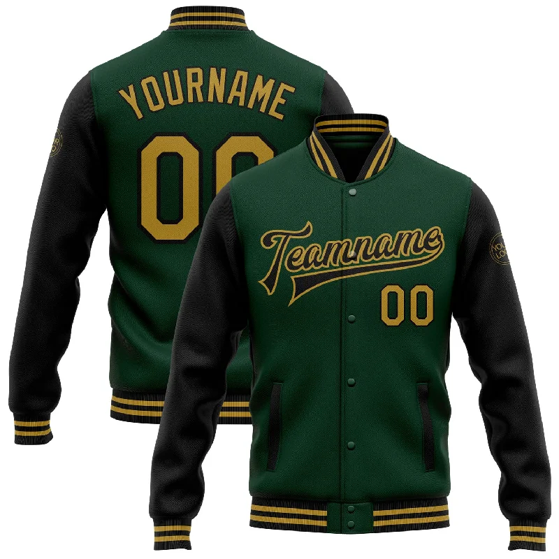 Fishing reel line rack-Custom Green Old Gold-Black Bomber Full-Snap Varsity Letterman Two Tone Jacket