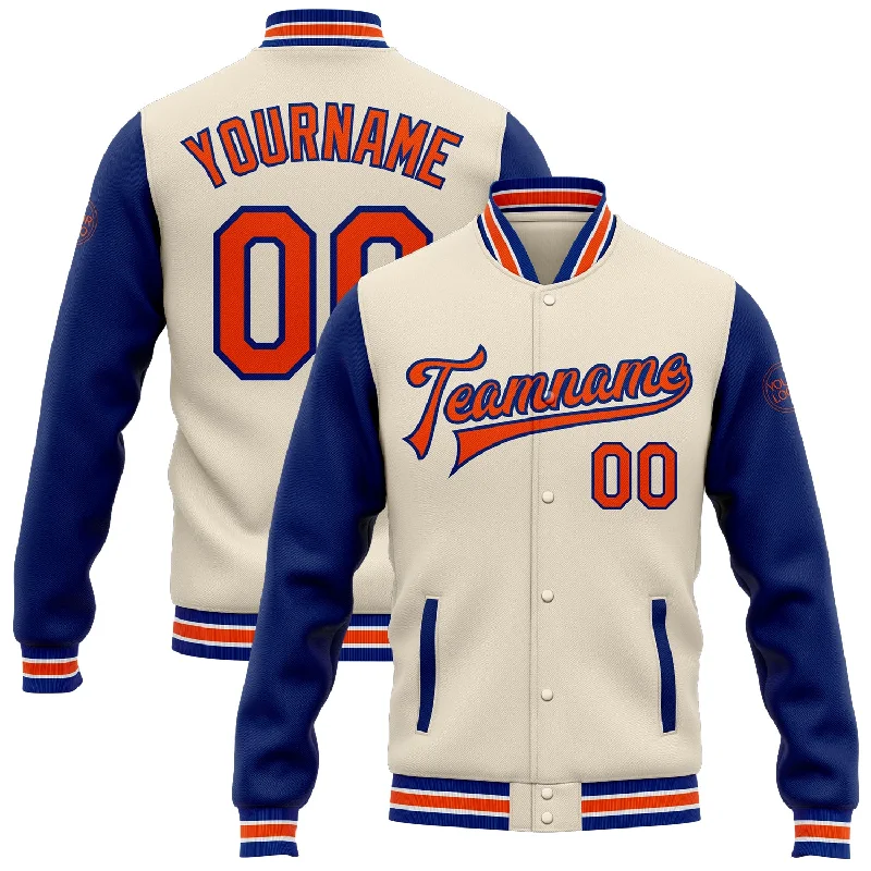 Fishing line loop clamp-Custom Cream Orange-Royal Bomber Full-Snap Varsity Letterman Two Tone Jacket