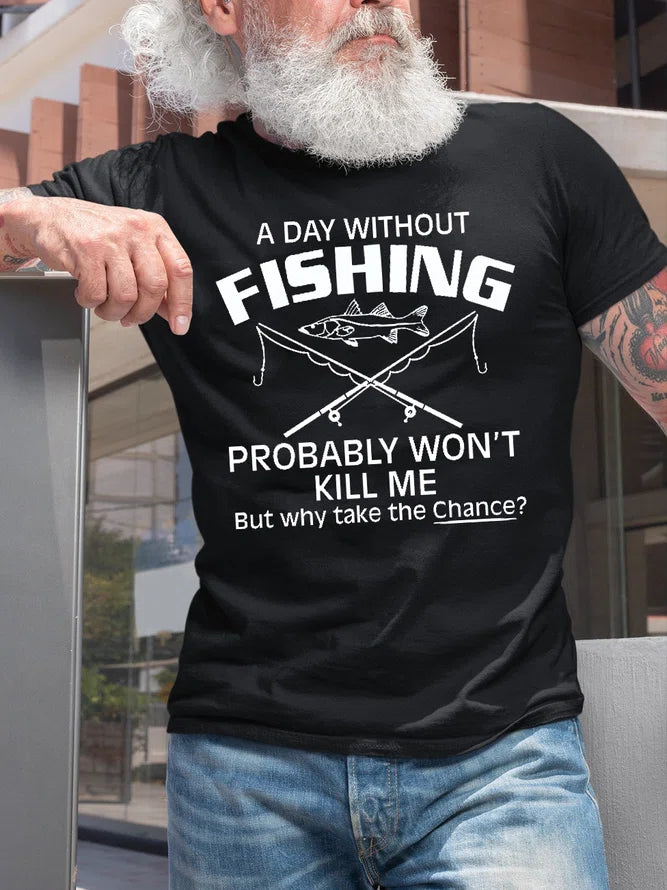 Fishing line knot holder-Men's Fishing Funny Print Casual Short Sleeve T-Shirt