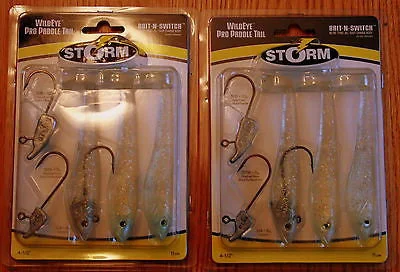 Fishing hook bending clamp-Two Packs - Storm Pro Paddle Tail Bait-N-Switch 4.5" Fishing Lures Cracked Ice