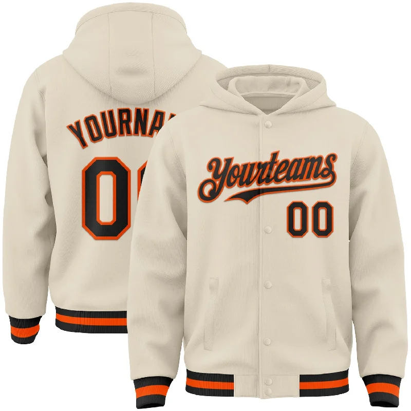 Fishing reel line organizer-Custom Cream Black-Orange Bomber Full-Snap Varsity Letterman Hoodie Jacket