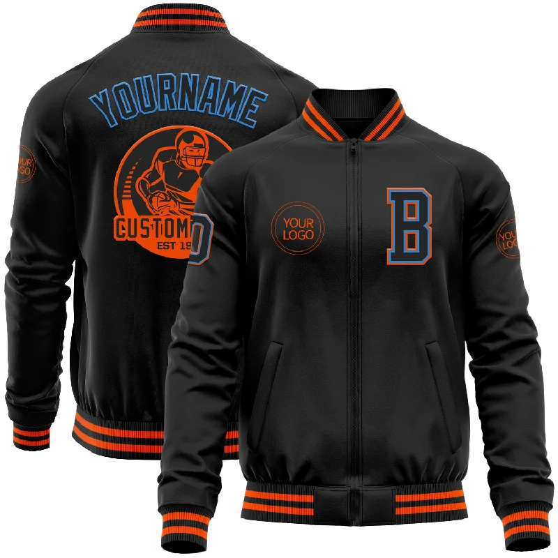 Fishing line knotting rack-Custom Black Powder Blue-Orange Bomber Varsity Letterman Zipper Jacket