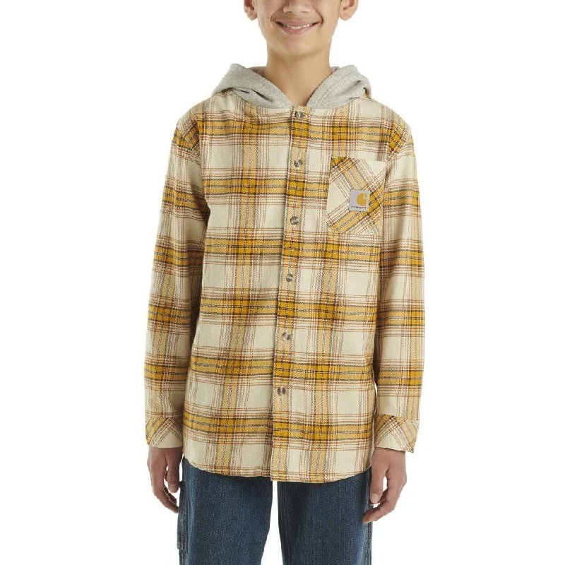 Fishing hook threading clamp-Carhartt Kids Boy's Long-Sleeve Flannel Button-Front Hooded Shirt