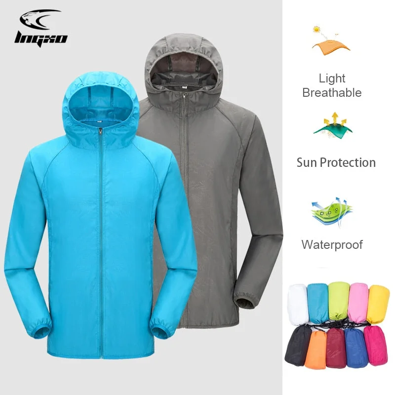 Fishing tackle modular rack-Camping Rain Jacket Men Women Waterproof Sun Protection Clothing Fishing Hunting Clothes Quick Dry Skin Windbreaker With Pocket