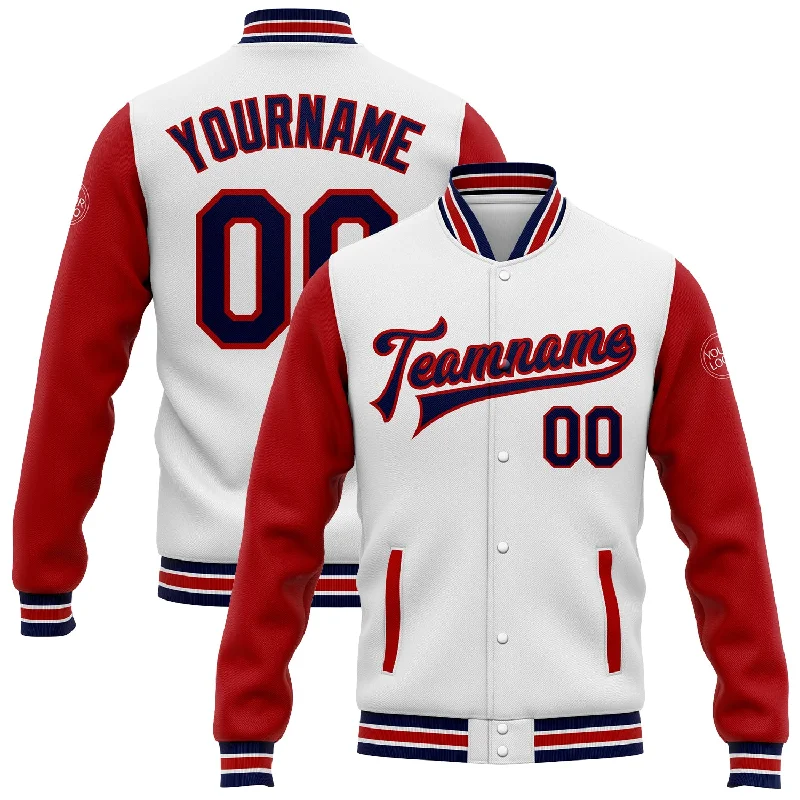 Fishing rod angle rack-Custom White Navy-Red Bomber Full-Snap Varsity Letterman Two Tone Jacket