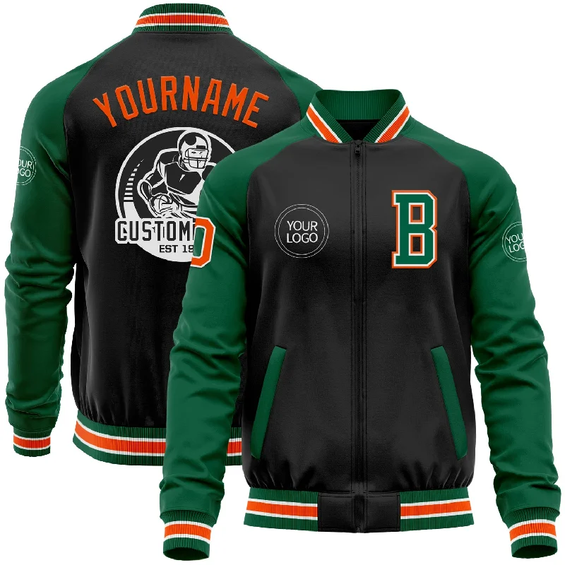 Fishing bait pressing rack-Custom Black Orange-Kelly Green Bomber Varsity Letterman Two Tone Zipper Jacket