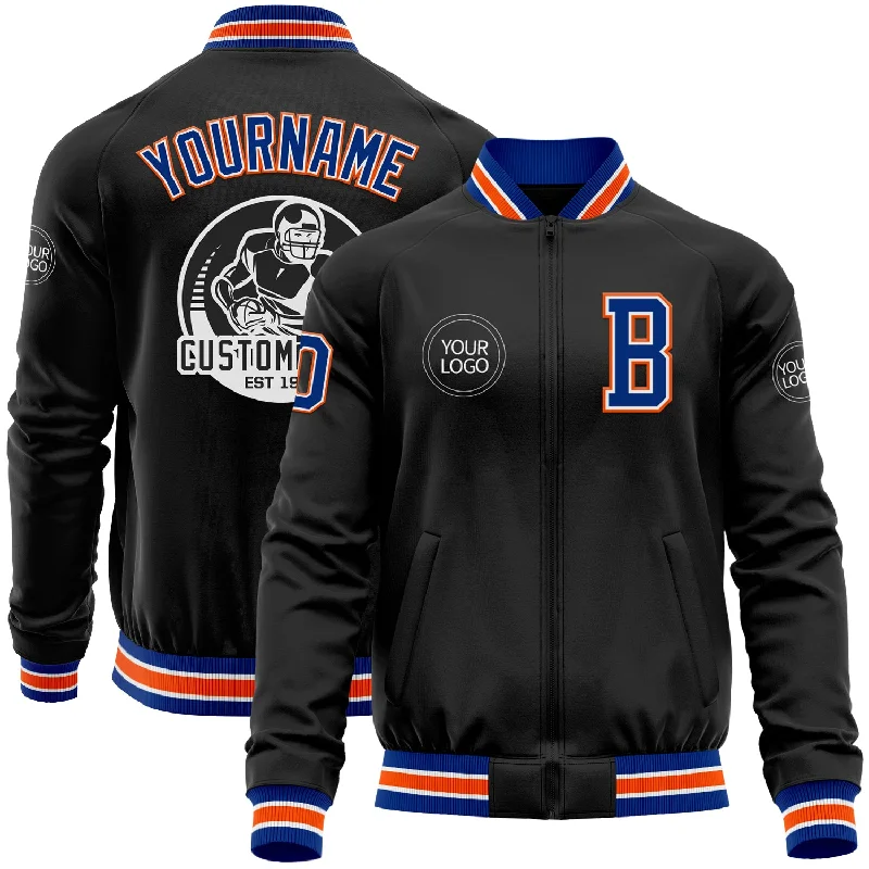 Fishing bait slicing rack-Custom Black Royal-Orange Bomber Varsity Letterman Zipper Jacket